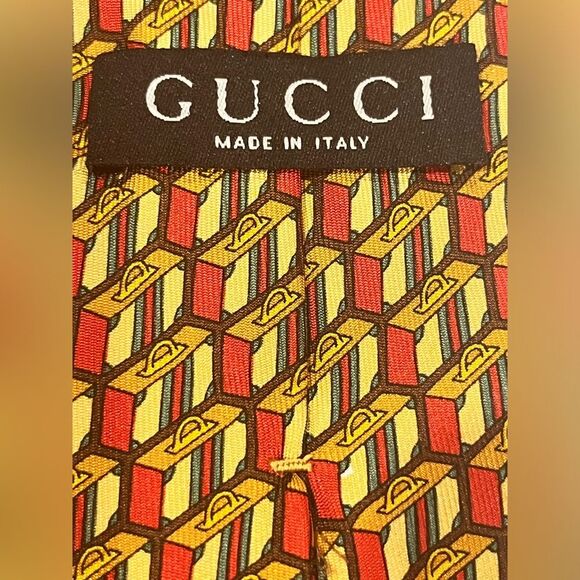 Gucci Briefcase Pattern Silk Tie - Iconic Red & Gold Design - Picture 9 of 10